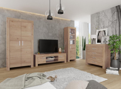 Living room wall unit set group ensemble display cabinet chest of drawers 4-piece wooden furniture shelf
